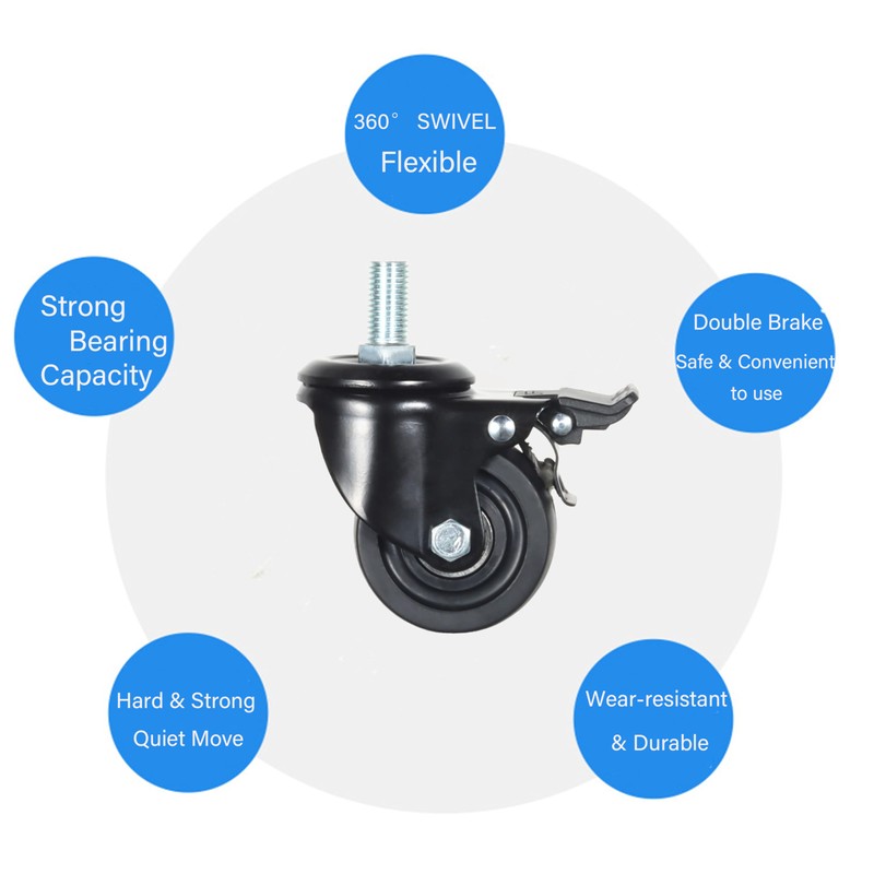 Heavy Duty Casters, M16x30mm Stem Casters Low Gravity Center Swivel