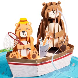Paper Love 3D Pop Up Fathers Day Card, Fishing Bears, For Father, Husband, Grandfather, Anyone, All Occasion - 5" x 7" Cover - Includes Envelope and Note Tag