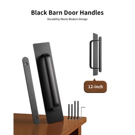 BaiNong 12" Heavy Duty Sliding Barn Door Handle and Pull,Double Sided Hardware Set, Black Gate Handles, Easy Install (1, Black, 12 Inch)