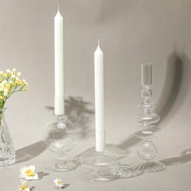 Rtteri 3 Pcs Glass Candlestick Holders Glass Taper Candle Holders Groovy Candlestick Wavy Elegant Glass Candlestick for Home Party Centerpiece(Clear)