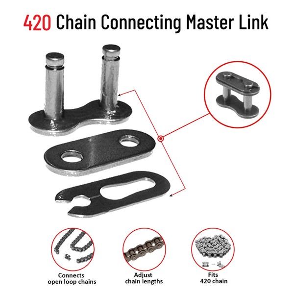 AlveyTech 420 Chain Connecting Master Link - For 4 Wheeler Mini/Dirt/Pit/Pocket Bike, Go-Kart, Quad, ATV, and Scooter by Coleman, TaoTao Motorcycle Roller Connector Links Sprocket Parts 1pcs