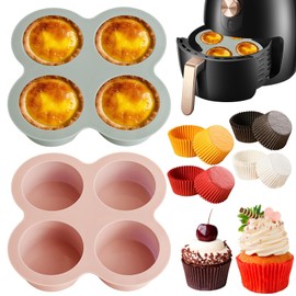 Jaxbo 2 Pcs Air Fryer Accessories, Silicone Muffin Pans for Baking， Non-Stick Food-Grade Air Fryer Liners with 16 Disposable Paper Coated Baking Cups