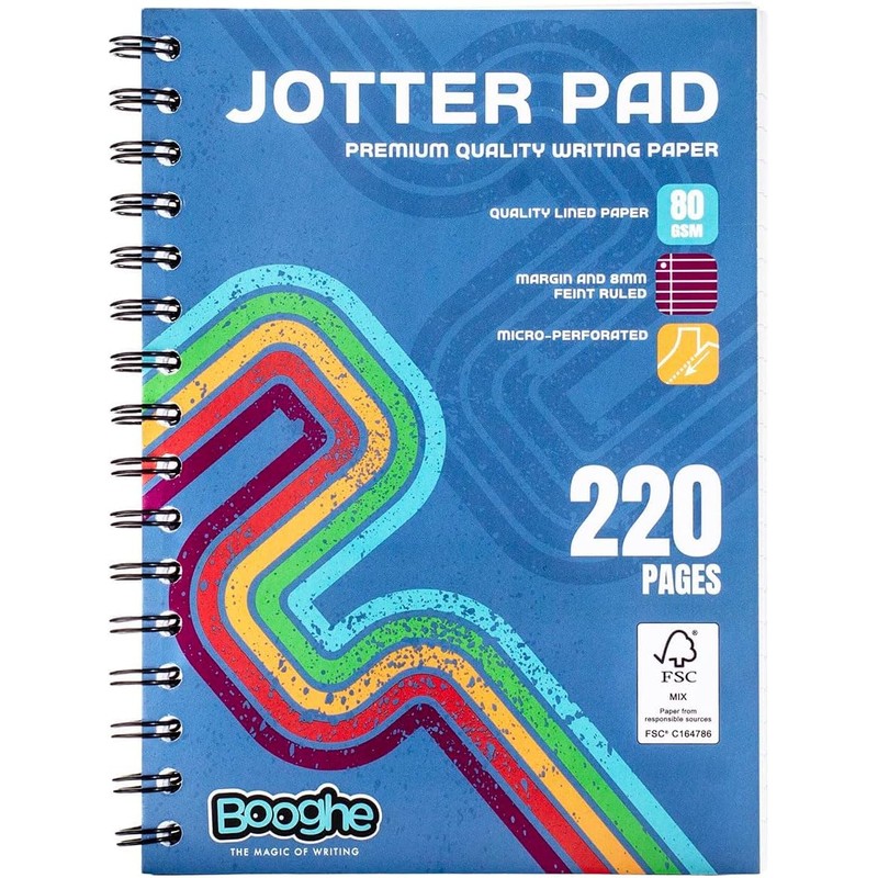 Booghe A5 Lined Jotter Notepad - Cover Wire-Bound Notepads with