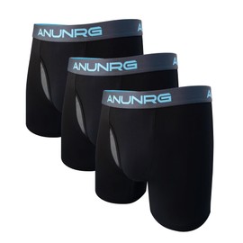 ANUNRG - Men's - Ultra Soft Modal and Bamboo Viscose Athletic Boxer Brief Underwear (3 Pack) (Large) Black