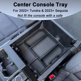 TOPINSTALL Full Size Console Organizer Compatible with 2022-2024 Toyota Tundra / 2023 2024 Sequoia Accessories, Plastic Armrest Storage Box Tray with Non-Slip Inserts (Not for The Console with Safe)
