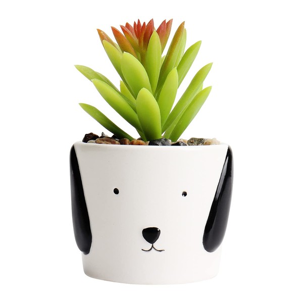 Hanna Roberts Artificial Faux Plant in Dog Puppy Style White