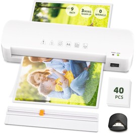 NOVODESK Laminator Machine with 40 Laminating Sheets, Thermal Laminator with Paper Trimmer & Corner Rounder, Laminating Kit for Home Office School and Class, White