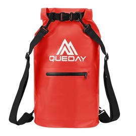 Queday Waterproof Dry Bag with Front Zippered Pocket for Women Men, 20L Roll Top Lightweight Dry Storage Bag Backpack for Travel, Kayaking, Boating, Rafting, Camping, Hiking & Beach Red