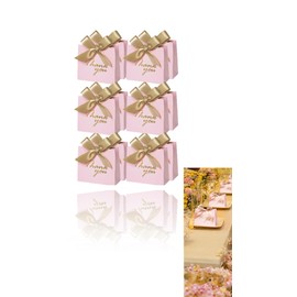Honwor 24-Pack Pink Patterned Gift Bags with Gold Bow Ribbon - for Weddings, Baby Showers, & Business Events - Bulk Party Favor Boxes