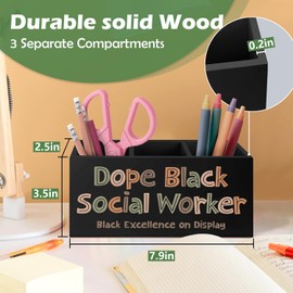 VIIJJUE Social Worker Gifts Wooden Pen Pencil Holder for Black Women Men, Dope Black Social Worker Appreciation Gifts Wooden Decor Organizer for Home Office Desk Table Shelf