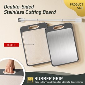 2 in 1 Stainless Steel Cutting Board with Handle Chopping Large Big Small Metal Carving Kitchen Meat Butcher Block Not Titanium Wood Bamboo Glass Marble Stone Rubber Plastic Silicone Acrylic Teak Sink