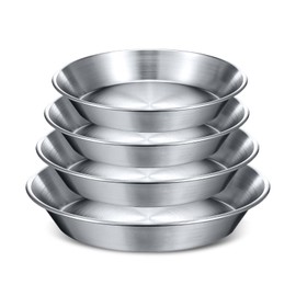 wutfuooo 4 Pcs Stainless Steel Pie Pan Set 7.87",8.66",9.45",10.24" Pizza Pan Deep Pie Dish Pie Plate Baking Tray Dishes for Pizza Baking Serving Oven Grill, 4 Sizes