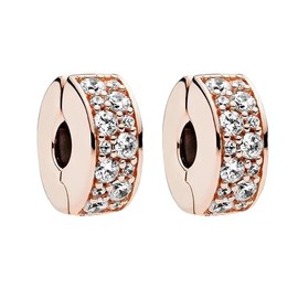 Annmors 925 Sterling Silver Bead Charms European Bracelets and Necklace Clips Love Beads with Cubic Zirconia, Christmas, Valentine's Day, Mother's Day, Gift Tags Women and Girls, Pack of 2, Silver