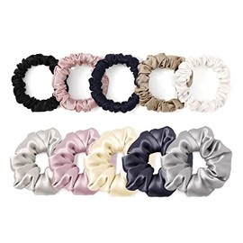 LILYSILK Pure Silk Scrunchies for Women Colorful Hair Bow Ties- Girls- Unique Bobble Elastics Hair Scrunchy- Soft Cute (10pc-Mixed color)