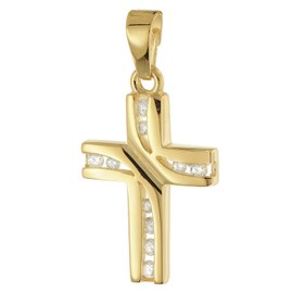 trendor 28578 Women's Cross Pendant 333 Yellow Gold with Gold-Plated Silver Chain Timeless Jewellery for Women, Elegant Accessory and Beautiful Gift Idea, 45 cm, Yellow Gold, Cubic Zirconia