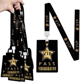 50 Sets VIP Badge Lanyards with VIP Pass Cards VIP Lanyards with Star, Black Breakaway Lanyard PVC VIP Cards for Backstage Concert Event Birthday Party Organizer (Black, Gold)