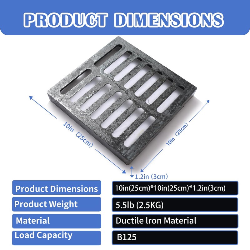 Cast Iron Drain Grate, 9.8 * 9.8 in B125 Class