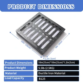 Cast Iron Drain Grate, 9.8 * 9.8 in B125 Class Outdoor Drain Cover