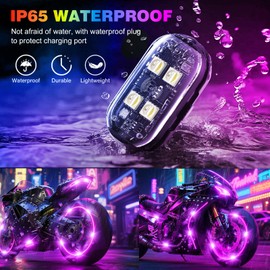 2025 Upgraded 4LEDs 8PCS Wireless LED Lights for Car, High Brightness Strobe Light with Remote Control, 2 in 1 Type-C Recharge 8 Colors IP65 Waterproof Anti-Collision Wireless Strobe Lights