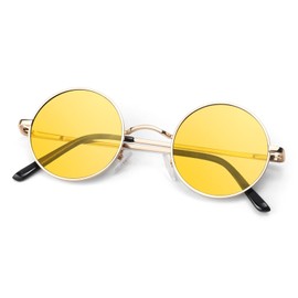 ANZIW Round Polarized Sunglasses Men Women,Retro Metal Hippie Shades with 100% UV Protection