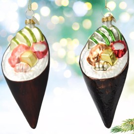 THE JOY TREE Sushi Ornaments - Blown Glass Christmas Ornaments, Set of 2 Hand Rolls