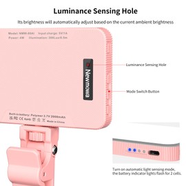 Newmowa Pink Rechargeable Selfie Light - Portable Clip on Video Light for Phone/Laptop/Camera with Smart Light Sensor,3 Light Mode,2000mAh Battery Phone Light for Selfie/Makeup/Video Conference/TikTok