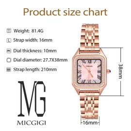 MICGIGI Damen Quarz Armbanduhr Rosegold Rechteckig Römische Ziffern Zifferblatt Analog Uhr mit Edelstahl Armband