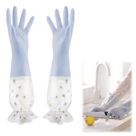 Doyime Rubber Gloves, Waterproof Gloves, Long, Non-slip, Rubber Gloves for Housework, Fleece-Lined, Thick, Work Gloves, For Cleaning, Kitchen, Washing, Dishwashing, Gardening, Cooking