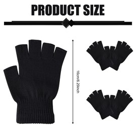 2 Pairs of Unisex Half Finger Gloves, Stretchy Warmer Gloves Winter Knitted Fingerless Gloves for Women Men Winter Cold Weather (Black)