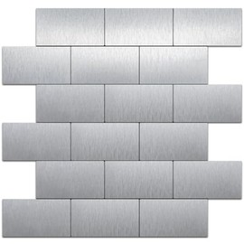 DICOFUN Metal Peel and Stick Backsplash Wall Tiles, 12"x12" Brush Aluminum Subway Tile for Kitchen Backsplash, 10 Sheets