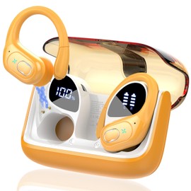 STECEi Wireless Earbuds, 75H Bluetooth 5.4 Headphones Sport with 4 ENC Noise Cancelling Mic, HiFi Stereo Wireless Earphones with Earhooks, IP7 Waterproof Ear Buds for Sport/Running/Gym, Yellow