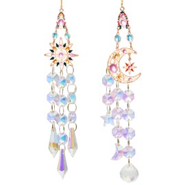 2 Pcs Sun Catchers for Windows, Outdoor Garden Hanging Ornaments, Star and Moon Crystal Prism Suncatchers for Home, Balcony