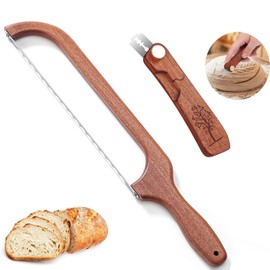 FYLFOTA Sourdough Bread Knife Slicer for Slicing, Wooden Bread Bow for sourdough, Bread Knife Saw for Homemade Bread, come with Lame Bread Tool Sourdough Lame Scoring Tool