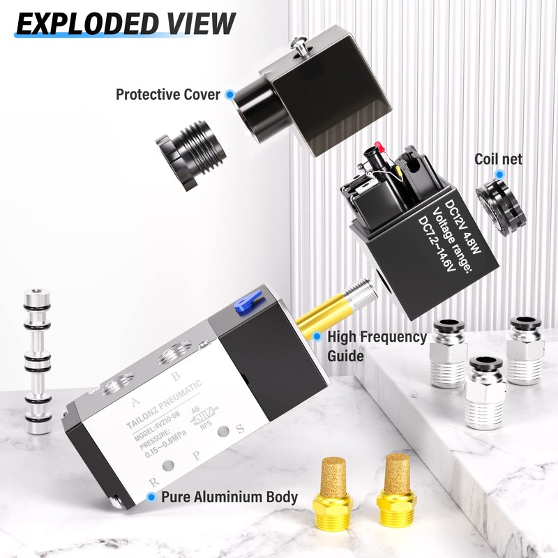 TAILONZ PNEUMATIC 1/4 Inch BSP Solenoid Valve 4V210-08 12V Single