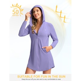 SANTINY Women's UPF50+ Swim Cover Up Sun Protection Hoodie Long UV Jacket SPF Lightweight Swimsuit Beach Cover Ups for Women (Purple_XL)