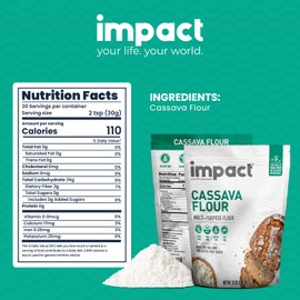 Impact - Conventional Cassava Flour, Gluten, Grain, Dairy, Soy & Nut Free, Vegan, Non-GMO, Fine Texture, All-Purpose Baking Flour - 2lb Resealable Bag