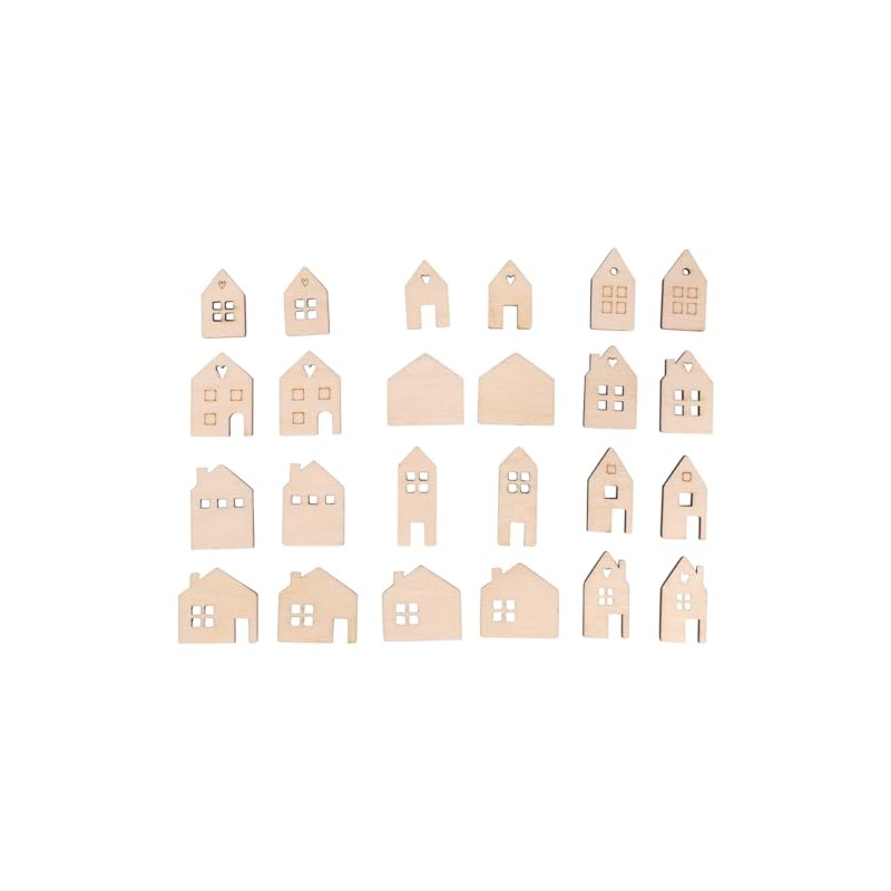Rayher 46749505 Wooden Mini House, 24 Pieces, 2.5 - 3.5