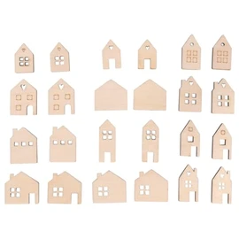 Rayher 46749505 Wooden Mini House, 24 Pieces, 2.5 - 3.5 cm, Assorted, Wood FSC Certified, Natural, Wooden Shaker Table Decoration, Table Shaker, Scatter Decoration