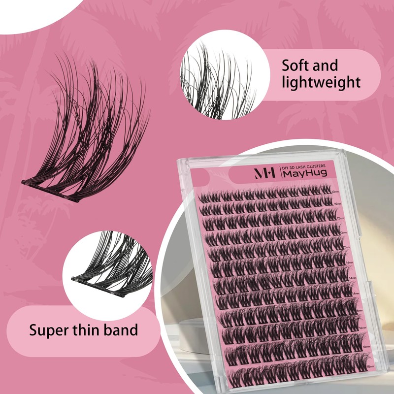 Mayhug Eyelash Extensions, 3D Fluffy Eyelash Extensions, 144 Pieces, False