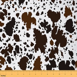Manfei Cow Print Fabric by The Yard, Brown White Cow Fur Print Fabric for Craft Lovers and Sewing Hobby, Abstract Cowhide Print Decorative Fabric for for Upholstery and Home DIY Projects, 2 Yard