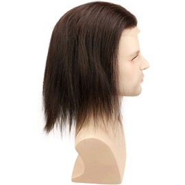 Dreambeauty 12" Long Human Hair Toupee for Men 10"x8" Hair Replacement System Men's Hairpieces Lace Front Natural Hairline with 0.06mm Thin Skin PU V-looped (natural black color)