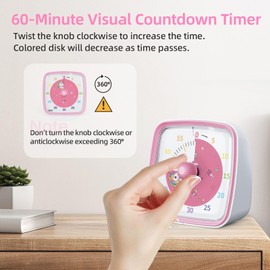Ainowes 60-Minute Visual Timer with Night Light, Countdown Timer for Classroom Home Kitchen Office, Pomodoro Timer with Unicorn Pattern for Kids and Adults (Pink)