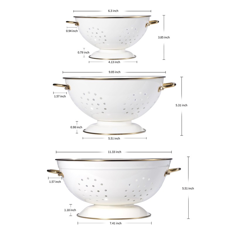 Metal Colander Set of 3, Strainer Basket with Handles perfect