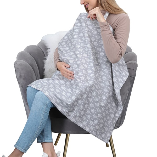Cotton Nursing Cover for Breastfeeding - Multipurpose Breathable Mother Breastfeeding Cover (Grey Arrows)