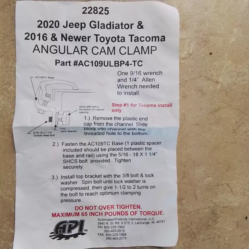 API Truck Cap Clamps for Toyota Tacoma