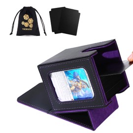 Venssu MTG Deck Box mit Commander-Anzeige, Deckbox für 100 doppelt gesleevte Karten, PU-Leder Magnet Sammelkarten Box mit 2 Trennwänden, 1 Würfelbeutel, 1 Toploader (Schwarz und Lila)