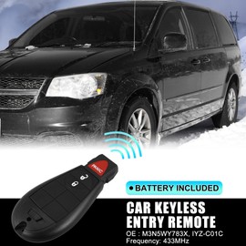 X AUTOHAUX Replacement Keyless Entry Remote Car Key Fob M3N5WY783X 433Mhz for Dodge Grand Caravan Challenger Charger Durango for Ram 3 Button with Door Key NO. 56046707AG/5026101AD/68043590AA