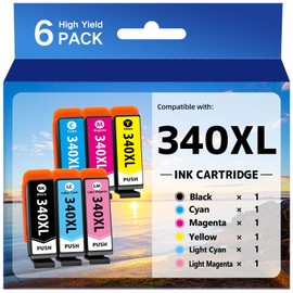 340XL High Yield Ink Cartridge Combo Pack Remanufactured for Epson 340XL 340 T340 Ink Cartridges for Expression Photo XP-8800 (6 Pack,1 Black,1 Cyan,1 Magenta,1 Yellow,1 Light Cyan,1 Light Magenta)