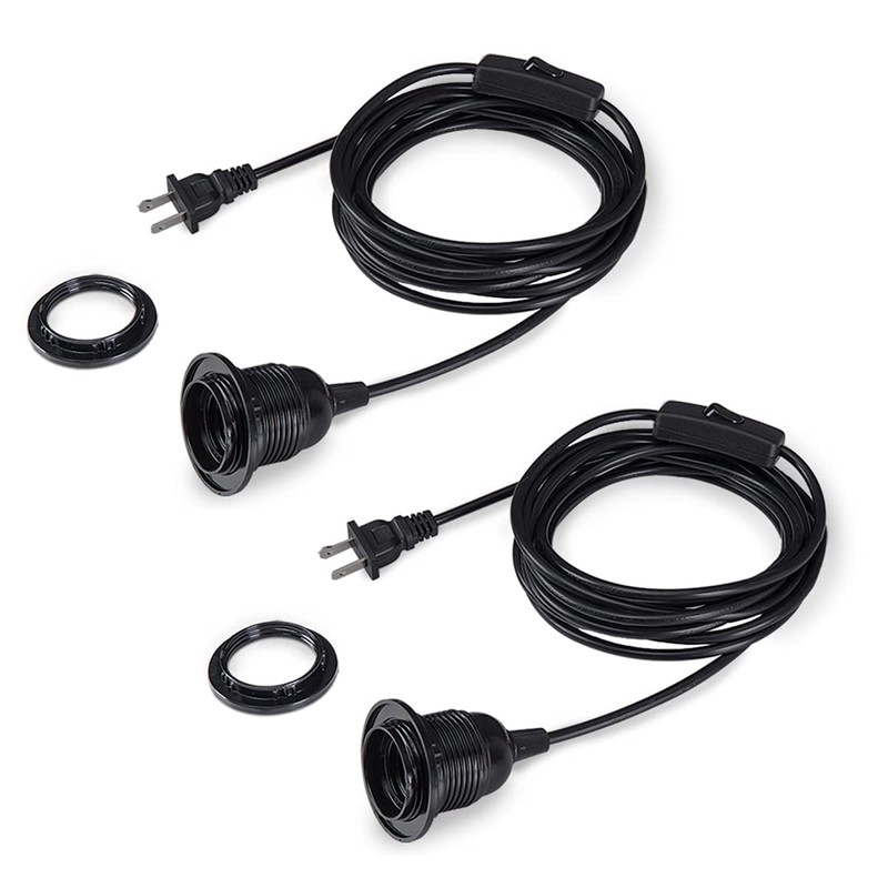 HESSION 2-Pack 15 Feet Plug in Pendant Light, Black Extension