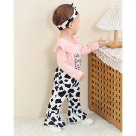 Renotemy Newborn Girl Clothes Outfits Gifts Long Sleeve Tops + Cow Print Pants Sets Spring Fall Winter Baby Girl Clothes 3-6 Months Pink